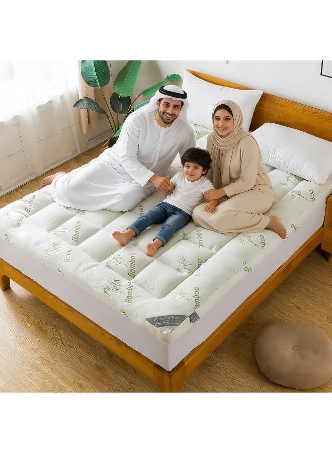 LBMT غطاء مرتبة ناعم 200*150 سم من الفيسكوز المشتق من الخيزران،وسادة علوية سميكة قابلة للتنفس مع جيب عميق، غطاء مرتبة ناعم قابل للتنفس لتخفيف آلام الظهر، أخضر - Image 1